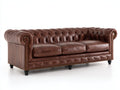 Canapé 3 places - Cuir - 235 x 98 x 80 cm - Marron cognac - Style Chesterfield raffiné