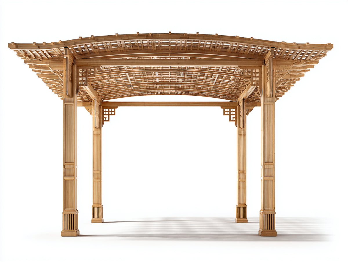 Tonnelle de jardin - Bois - 420 x 320 x 295 cm - Bois naturel clair - Style asiatique classique