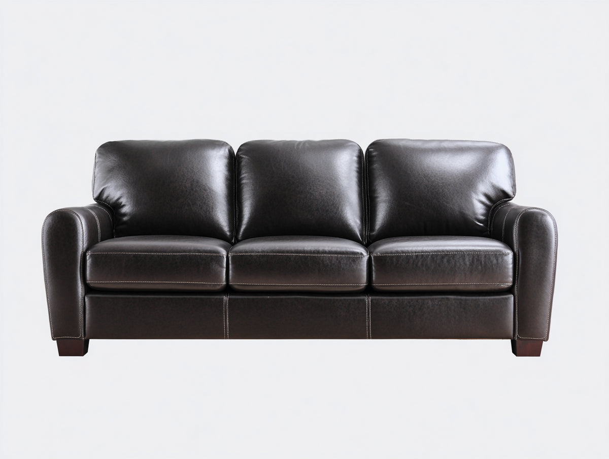 Canapé 3 places - Cuir - 206 x 90 x 86 cm - Brun espresso - Style moderne sobre