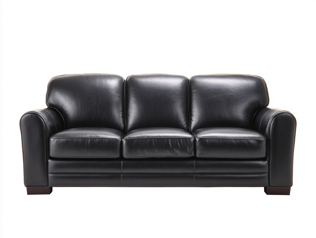Canapé 3 places - Cuir - 213 x 92 x 89 cm - Noir anthracite - Style contemporain élégant