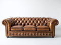 Canapé 3 places - Cuir - 226 x 95 x 78 cm - Marron caramel - Style Chesterfield vintage