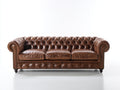 Canapé 3 places - Cuir - 224 x 94 x 78 cm - Marron tabac - Style Chesterfield classique