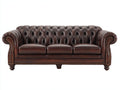 Canapé 3 places - Cuir - 231 x 97 x 81 cm - Brun moka - Style Chesterfield élégant