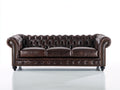 Canapé 3 places - Cuir - 228 x 95 x 78 cm - Marron foncé - Style Chesterfield classique