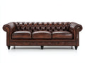 Canapé 3 places - Cuir - 232 x 96 x 79 cm - Marron foncé - Style Chesterfield classique