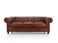 Canapé 3 places - Cuir - 218 x 92 x 76 cm - Marron - Style Chesterfield classique