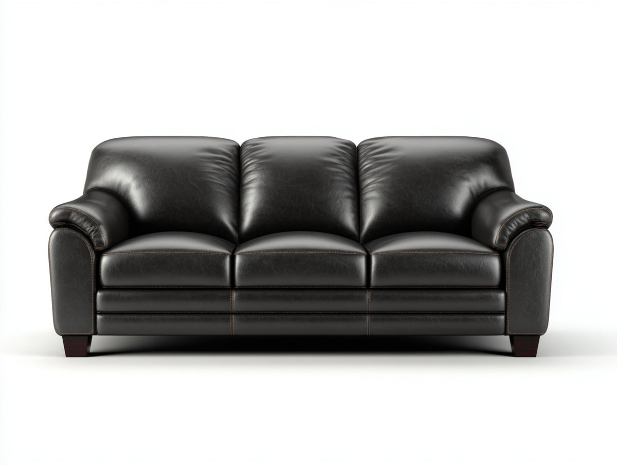 Canapé 3 places - Cuir - 211 x 91 x 88 cm - Noir - Style contemporain classique
