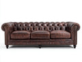 Canapé 3 places - Cuir - 224 x 94 x 77 cm - Marron vieilli - Style Chesterfield vintage