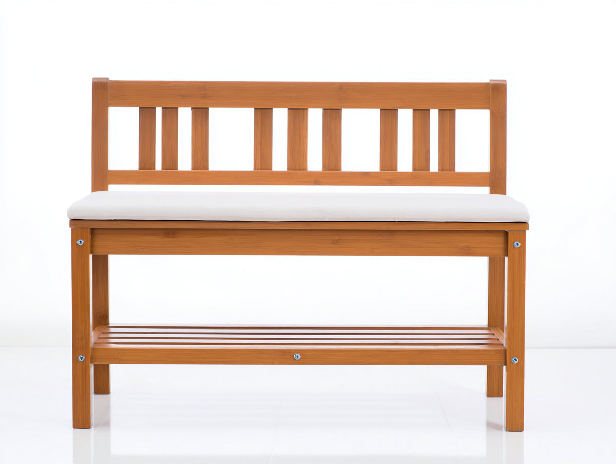 Banc de jardin - Bois-Tissu - 126 x 55 x 91 cm - Bois miel-Écru - Style classique