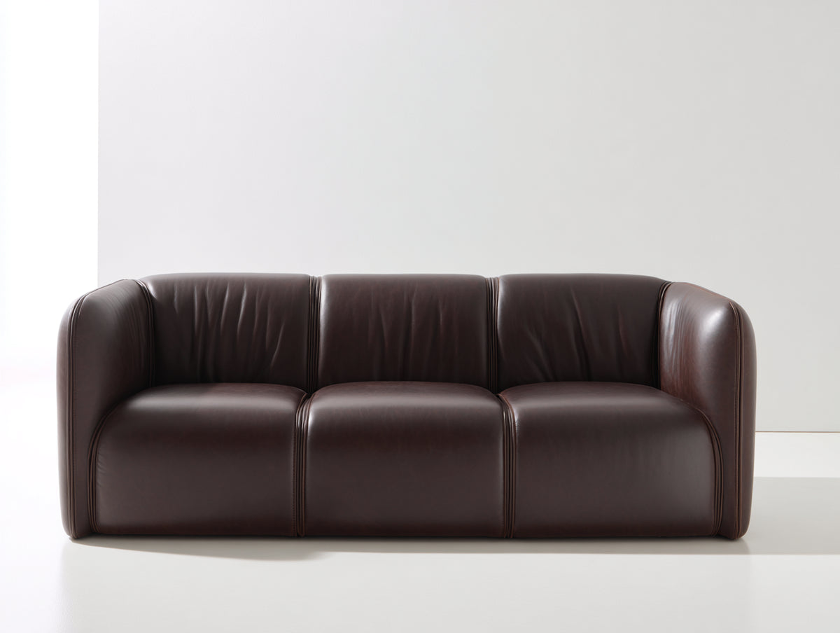 Canapé 3 places - Cuir - 210 x 92 x 84 cm - Brun chocolat - Style contemporain épuré