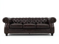 Canapé 3 places - Cuir - 238 x 99 x 76 cm - Brun espresso - Style Chesterfield vintage