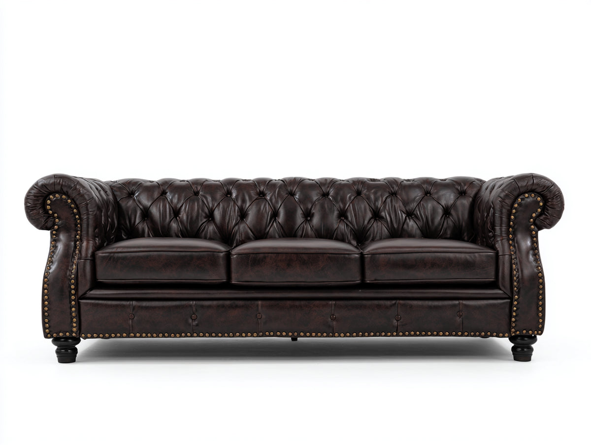 Canapé 3 places - Cuir - 238 x 99 x 76 cm - Brun espresso - Style Chesterfield vintage