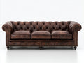 Canapé 3 places - Cuir - 226 x 96 x 79 cm - Marron vieilli - Style Chesterfield vintage
